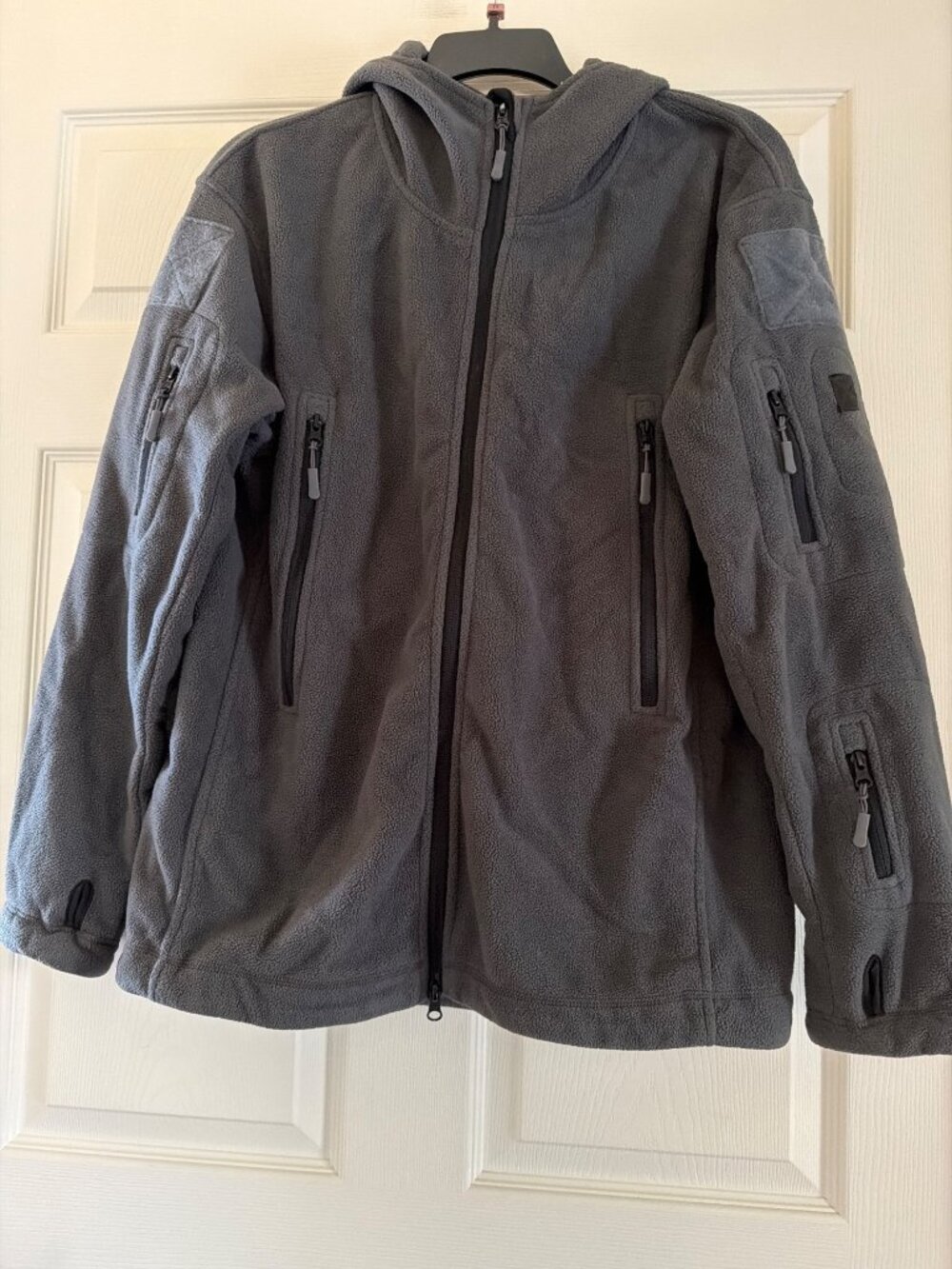 Tactical Series Hooded Fleece Jacket With Multiple Zipper Pockets Dark Gray Size